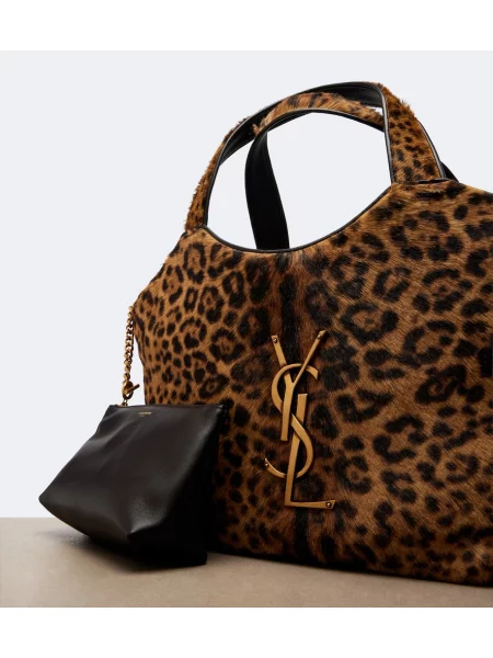 Geantă shopper Saint Laurent cu imagine cu model leopard maro