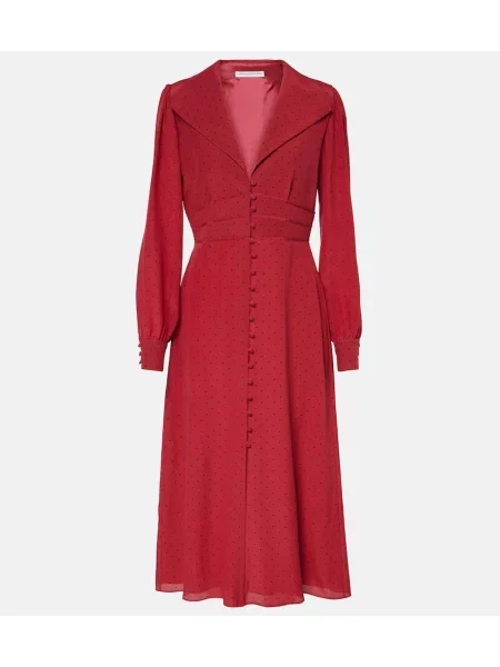 Svilena pikčasta midi obleka Alessandra Rich rdeča