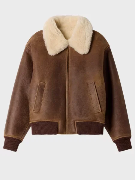 Шкіряне пальто Sandro коричневе