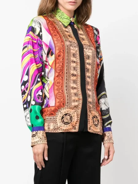 Hedvábná košile Versace Pre-owned s potiskem s abstraktním vzorem zelená