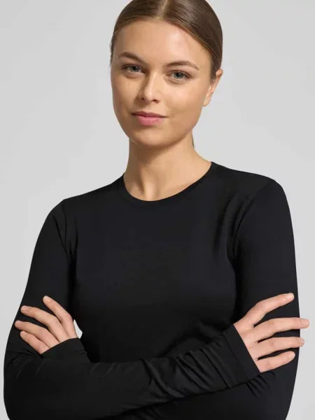 Bluzka z długim rękawem o kroju slim fit z okrągłym dekoltem model Feather' Fabletics czarna