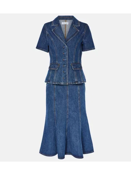 Sukienka jeansowa Self-portrait do kolan dzwony garniturowa niebieska