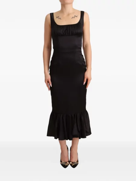 Rochie midi Dolce & Gabbana fără mâneci cu volane negru