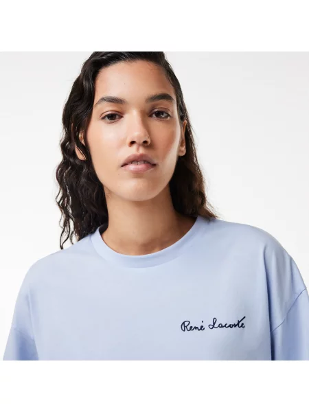 Lacoste T-Shirt Z Okrągłym Dekoltem Relaxed Fit niebieski