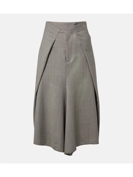 Fustă midi Victoria Beckham de lână asimetrică gri