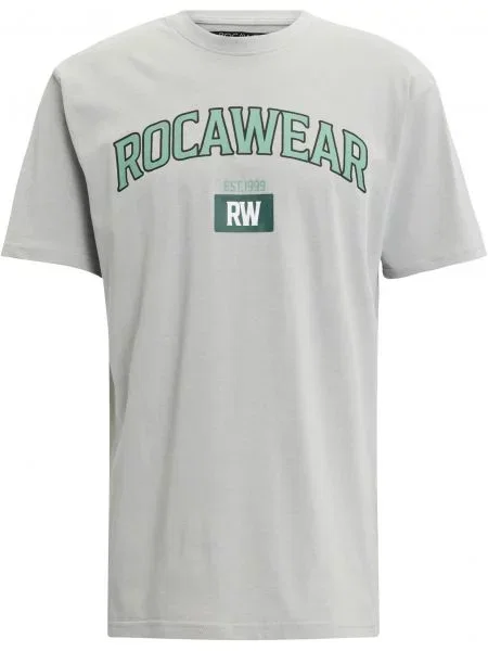 ROCAWEAR Majica siva / temno zelena črna