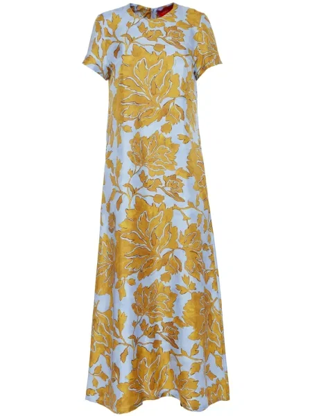 Rochie maxi La Doublej de mătase cu model floral cu imagine galben