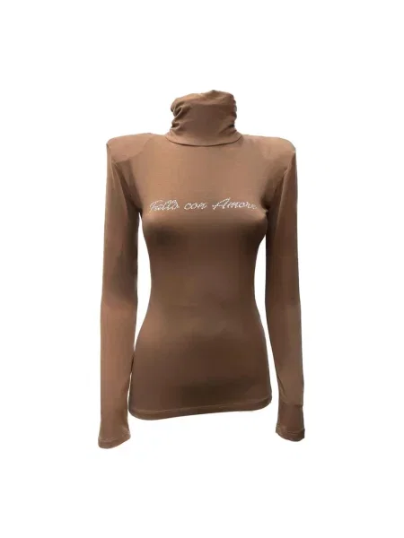 Sweter z golfem Giulia N Couture do golfa brązowy