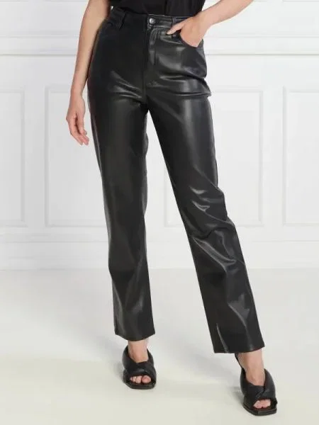 Tommy Jeans Pantaloni TJW JULIE PLEATHER | Straight fit | high rise negru