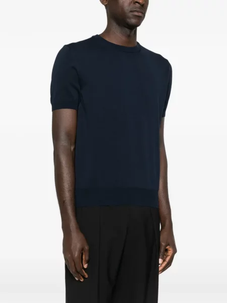 Tricou Canali tricotate scurt albastru