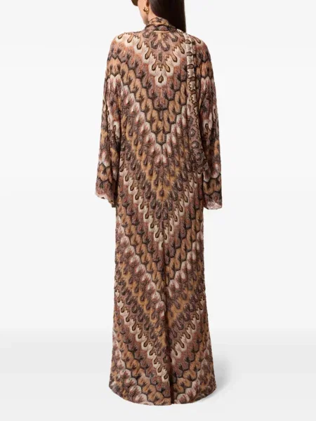 Rochie maxi Missoni cu mâneci lungi lungă de costum maro