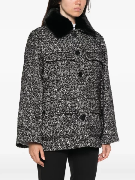 Geacă Ermanno Firenze cu paiete cu model herringbone negru