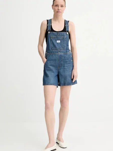 Levi's ogrodniczki jeansowe UTILITY SHORTALL niebieski