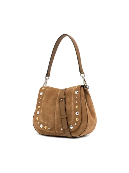 Lniana torebka skórzana Gianni Chiarini z nitami brązowa