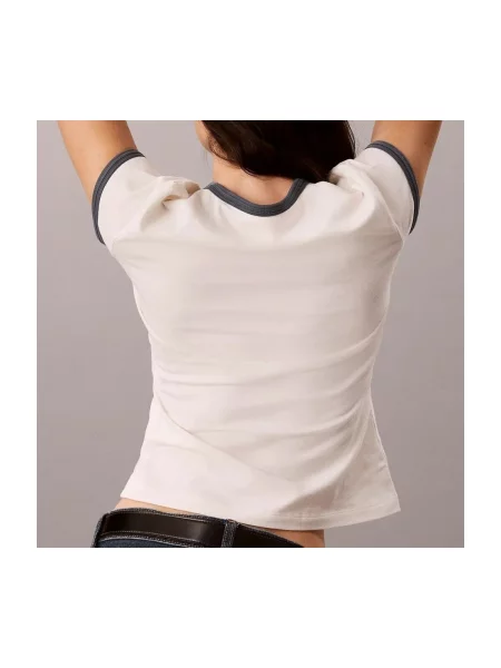 Calvin Klein Jeans majica za žene od pamuka s elastanom bijela