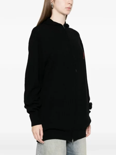 Плетен суичър с качулка Balenciaga бродиран черно