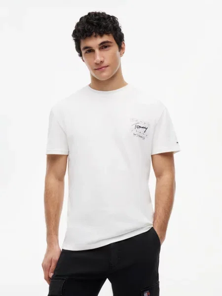 Tommy Jeans Tricou SIGN FLAG' alb