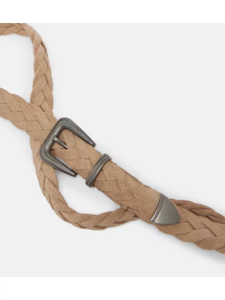 Cu centură curea Brunello Cucinelli din piele țesută bej