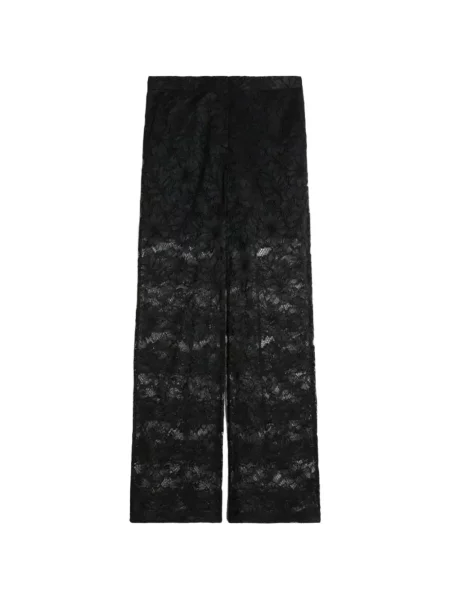 Pantaloni palazzo Sportmax cu model floral din dantelă negru