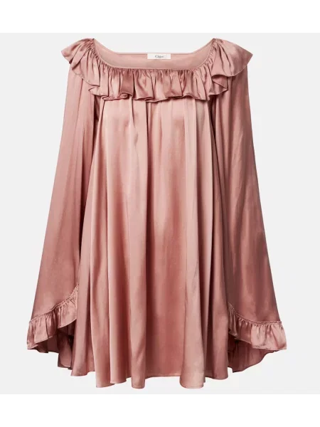 Rochie Chloé din satin cu volane roz