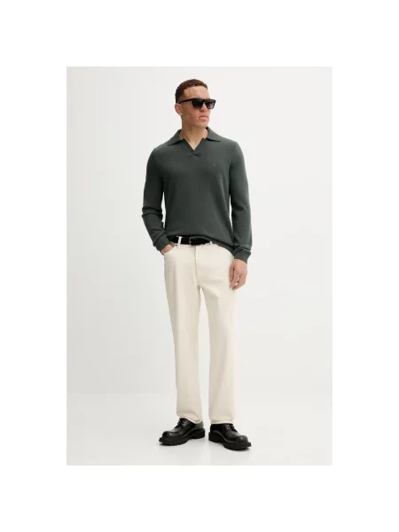 Sweter z dzianiny o kroju regular fit z mieszanki bawełny i żywej wełny Marc O'polo zielony