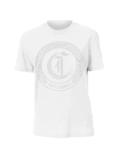 Tricou Just Cavalli cu imagine cu decolteu rotund alb