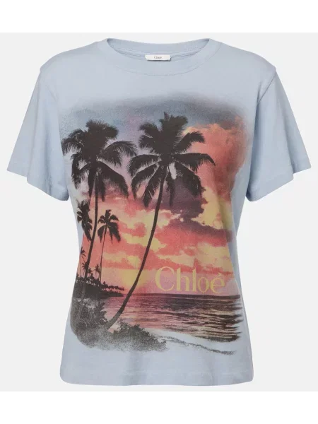 Tricou Chloé cu imagine din jerseu albastru