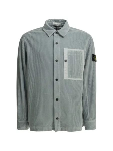 Geacă cămașă Stone Island de catifea cord cu strasuri gri