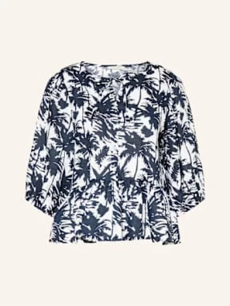 Lilienfels Bluzka Z Lnu Z Rękawami I Falbankami blau biała