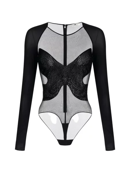 Dlouhý body Elisabetta Franchi s výšivkou černý