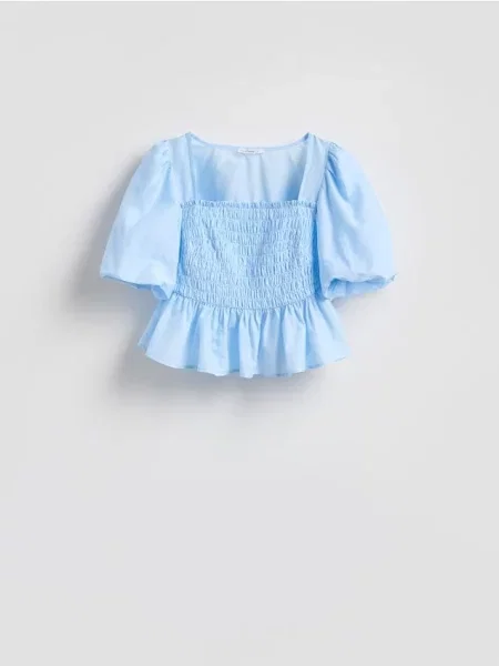 Reserved Блузка з об’ємними рукавами блідо-блакитний блакитна