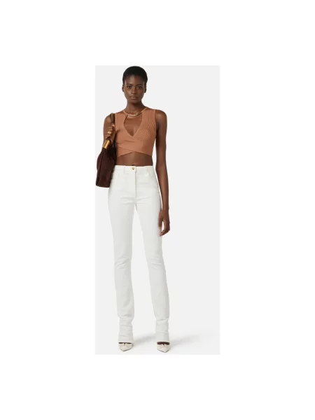 Skinny jeansy skinny Elisabetta Franchi z 5 kieszeniami białe