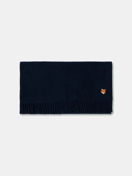 Μάλλινο κασκόλ Maison Kitsuné Fox Head ναυτικό μπλε