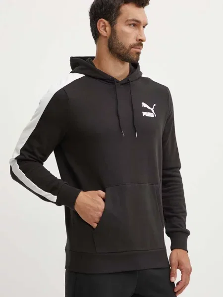 Puma bluza czarny z kapturem z nadrukiem