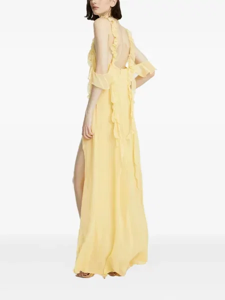 Rochie maxi Céleste cu decolteu în V de costum galben