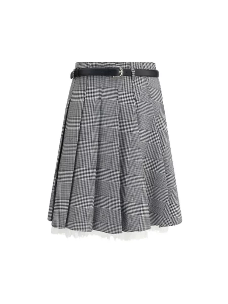 Spódnica plisowana Self-portrait w kratkę do kolan szara