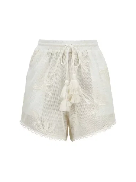Haftowane szorty Farm Rio z siateczką białe