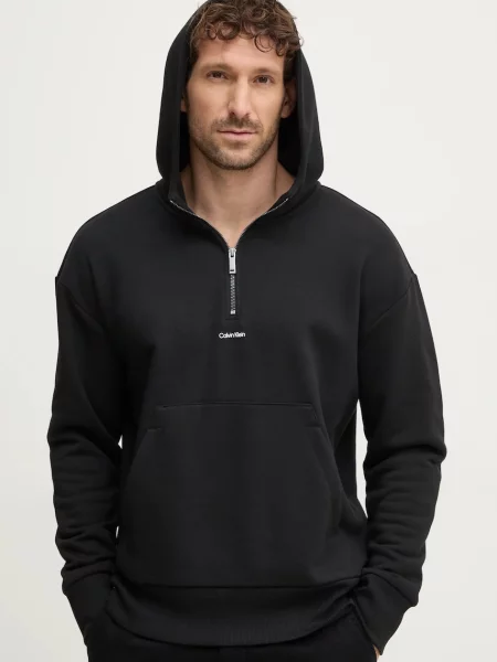 Dukserica Calvin Klein za muškarce s kapuljačom bez uzorka crna
