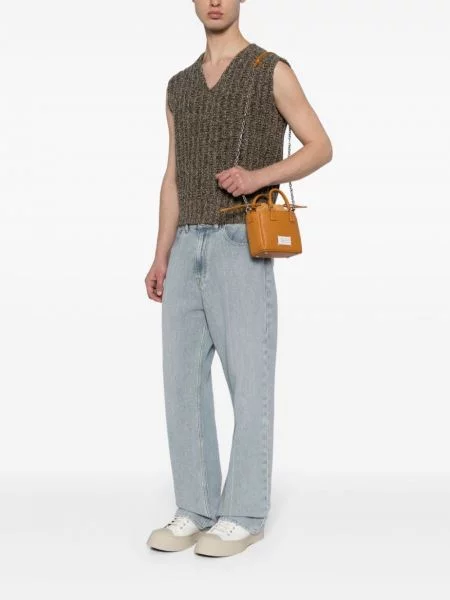 Iš natūralios odos odinė rankinė Maison Margiela oranžinė