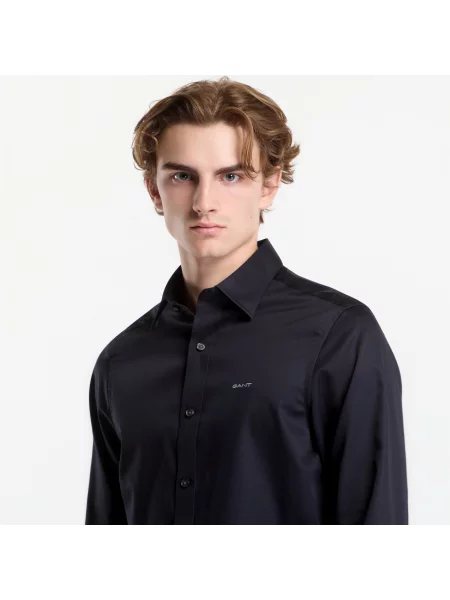 Πουκάμισο Gant Slim Sateen Shirt Black XL μαύρο