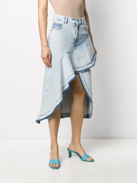 Fustă din denim Off-white cu volane asimetrică alb