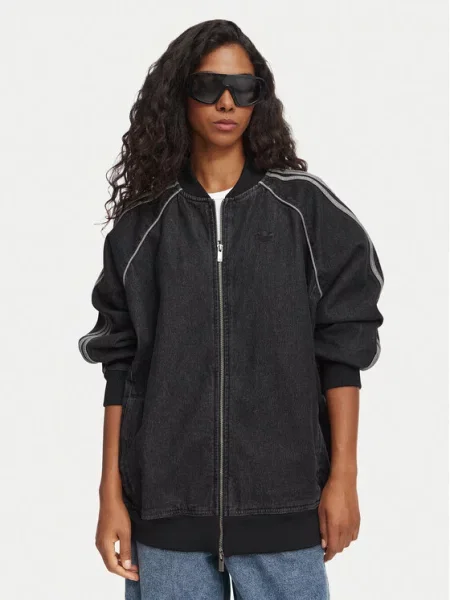 Μπουφάν adidas SST Oversized Denim Tracktop True Black Denim XS μαύρο