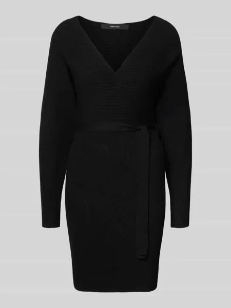 Sukienka taliowana z dzianiny z mieszanki model ‘HOLLYREM’ Vero Moda czarna