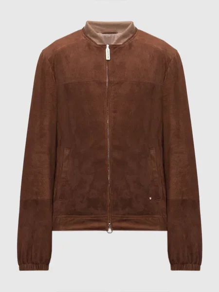Замшевая куртка Stefano Ricci с перфорацией коричневая