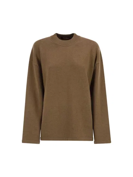 Dzianinowy sweter Max Mara z długim rękawem brązowy