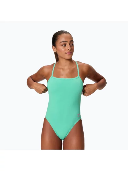 Дамски цял бански костюм Speedo FL Solid V-Back aqua breeze синьо