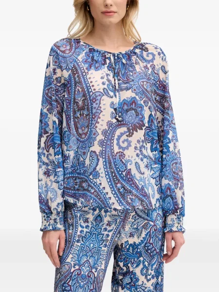Bluză Oui cu imagine cu model paisley cu legături albastru