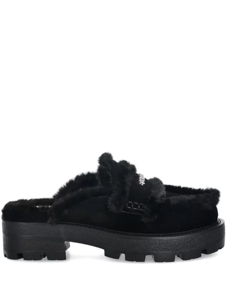 Papuci tip mules Guess cu autograf negru