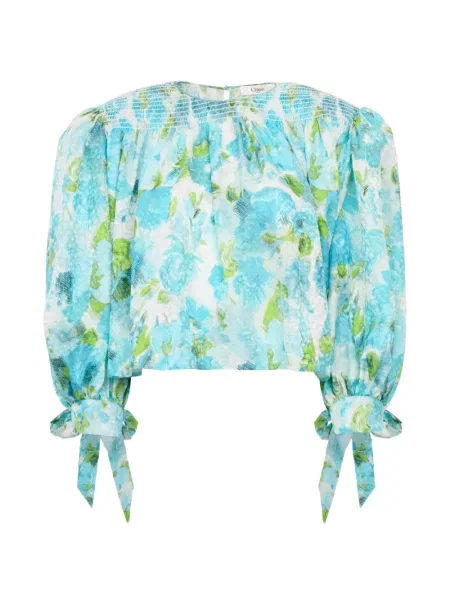 Bluză Chloé de mătase cu model floral cu imagine albastru