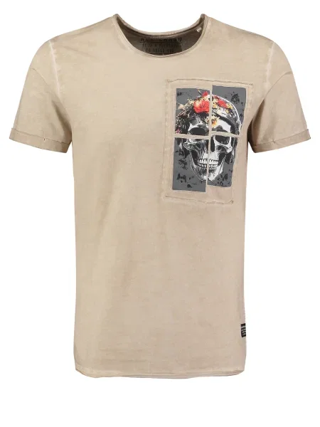 Key Largo Tricou Flower Power nisipiu / gri închis / roșu orange alb